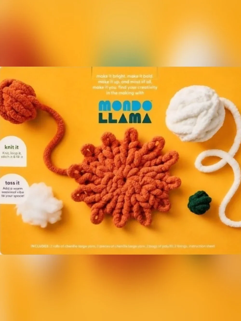 Mondo Llama Finger Knitting Pumpkin Kit No Needle Summer Craft Fall Decor